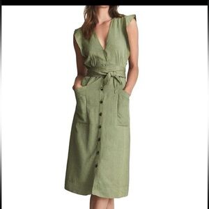 NWT Reiss Emma Plunge Linen Blend Midi Dress (no belt) - Size 4